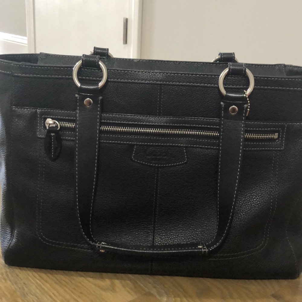 Auth Coach Penelope Pebbled Leather Tote Black